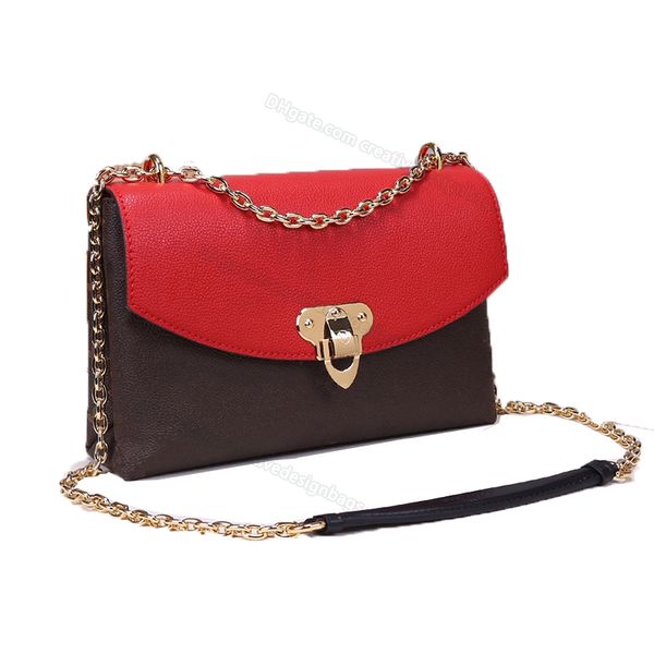

quality cross body chain bags classic retro hard case design color grained leather ladies one-shoulder messenger bag wallet handbag portable, Black