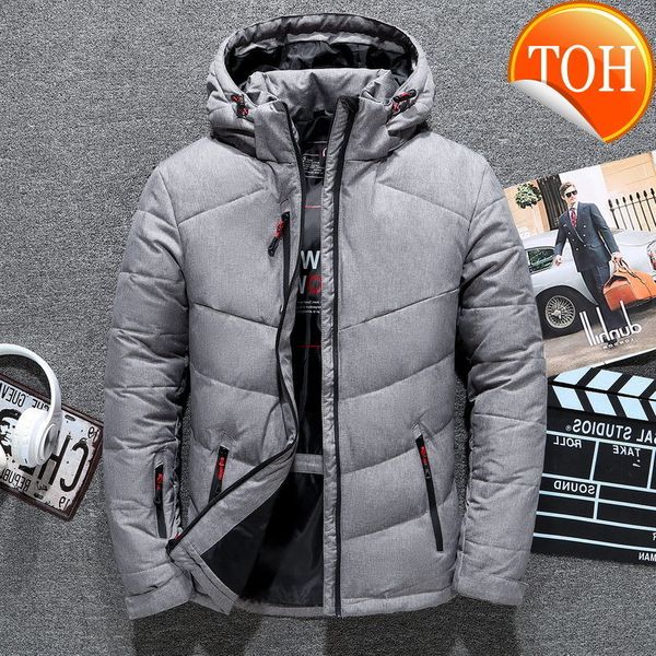

men's luxury winter white duck down jacket coats windproof parka casual goose feather male hood thick warm waterproof jackets, Black
