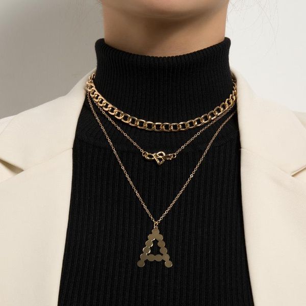 

pendant necklaces multilayered chain choker peace letter a love knot female accessories for 2021 trendy women jewelry, Silver
