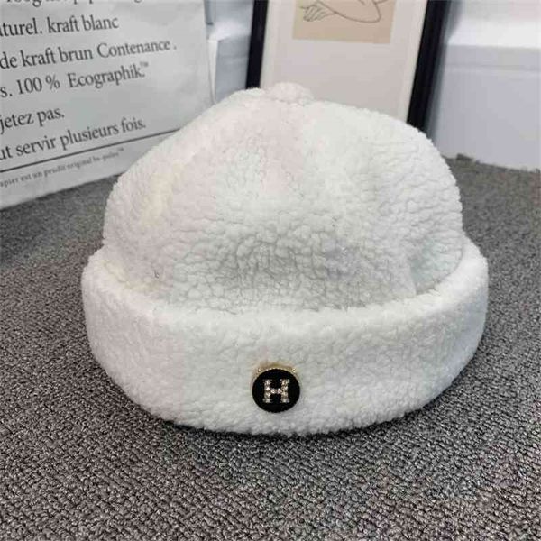 

design autumn hat children version versatile lamb wool yuppie landlord inch head cold brimless melon skin hat winter style 70% off, Blue;gray