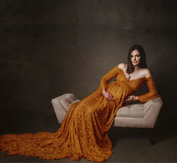 

long maternity dresses for p shoot lace fancy pregnancy dresses flare sleeve pregnant women maxi gown pgraphy props, White