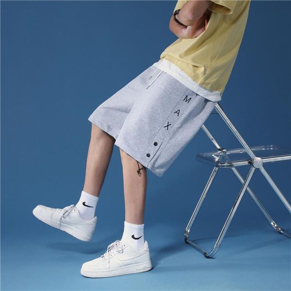 

men's shorts plus size 5xl-m summer casual men clothing 2021 knee length fashion side buttons decor loose sport short homme black/gray, White;black