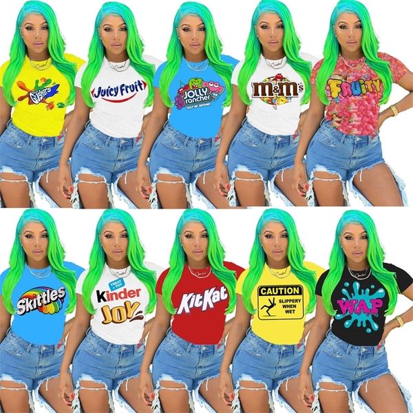 

2021 summer women's letters printed t-shirts short sleeve fashion tees casual candy color girls ladies short-sleeved g31009, White