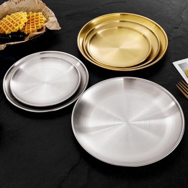 

dishes & plates 1pcs 14cm stainless steel barbecue plate single layer thickened golden disc dessert buffet dinner