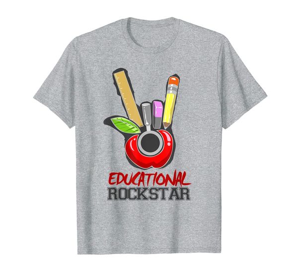 

cool educational rockstar hand horn sign tshirt teachers, White;black