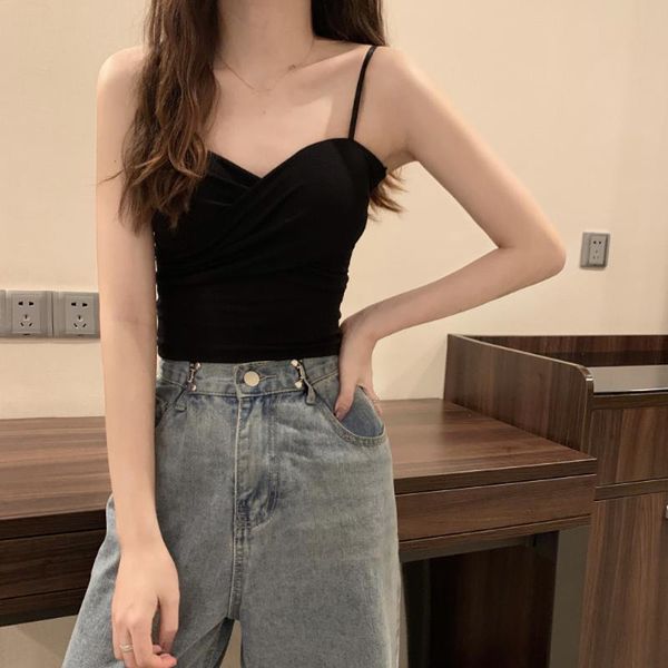 

camisoles & tanks vest women's sleeveless jacket with a small suit to wear korean version of tricks cross the us back net red suspender, Black;white