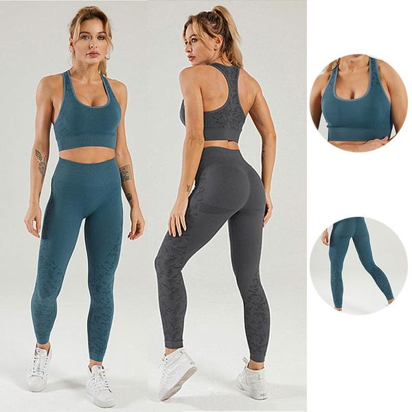 

yoga outfit seamless set women feamle crop bra push up high waist leggings sport suit workout gym wear running cloth