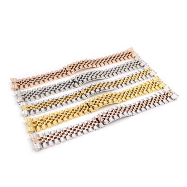 

watch bands carlywet 20mm 316l stainless steel jubilee silver two tone rose gold wrist strap bracelet solid screw links curved end, Black;brown