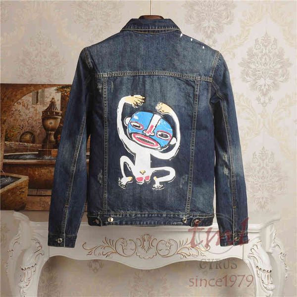 

men's jackets long-sleeve male jacket embroidered classic monkey print denim abstract # n100 fik5, Black;brown