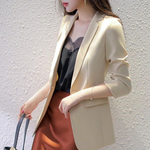 

2021 new um boto feminino blazer terno reto cor slida senhora do escritrio casaco com bolsos novo fj4a, White;black