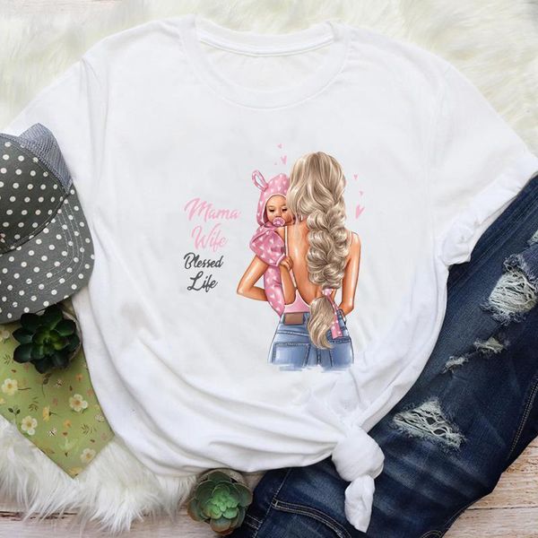 

women mom mama short sleeve fashion 90s cute casual mother cartoon graphic tees clothes print lady female t shirt t-shirt, White