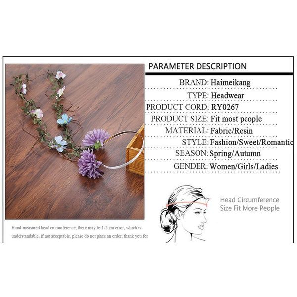 

haimeikang floral headband wreath hairband wedding bridal bridesmaid headdress flower hair accessories wedding flow qyloiz, Silver
