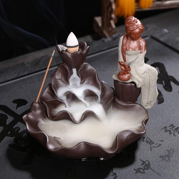

fragrance lamps lotus flower girl backflow incense burner beautiful fairy sticks holder smoke waterfall ceramic censer home decor