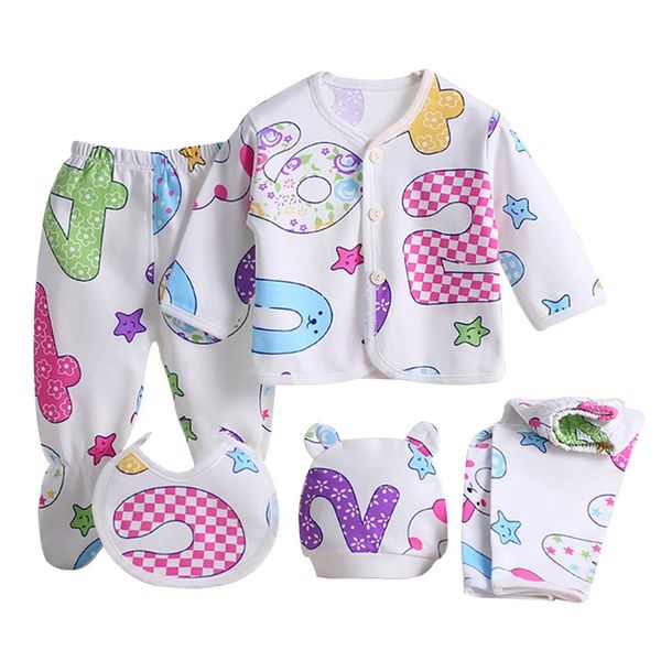 

5pcs infant newborn baby boy girl clothes spring cartoon pattern pajamas sleepwear underwear clothes sets 210317, White