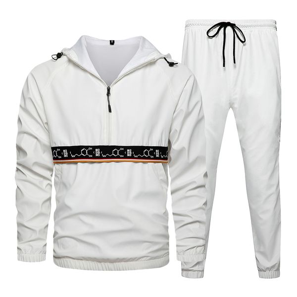 

2020 new mens tracksuit casual comfort hooded male sportswear elastic-waist jacket+pants set men jogger streetwear running suit, Gray