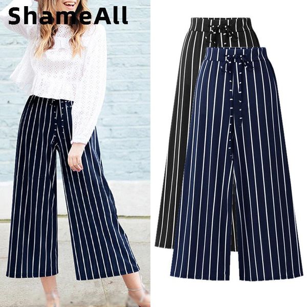 

2021 plus size harajuku stripe wide leg pants women high waist baggy pants 6xl ladies casual straight trousers female autumn, Black;white