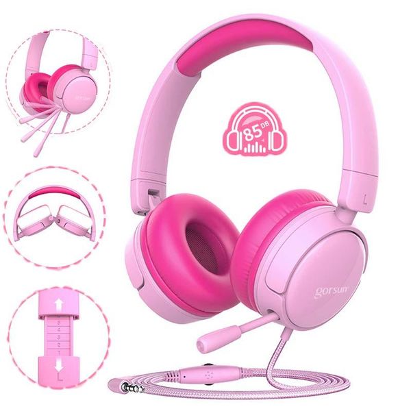 

kids wired headphone safe volume 85db children headset foldable with 180 degree rotatable mic for online chat learning