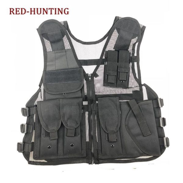 

hunting jackets tactical molle combat vest with mag pouch outdoor cs war game mesh breathable gear, Camo;black