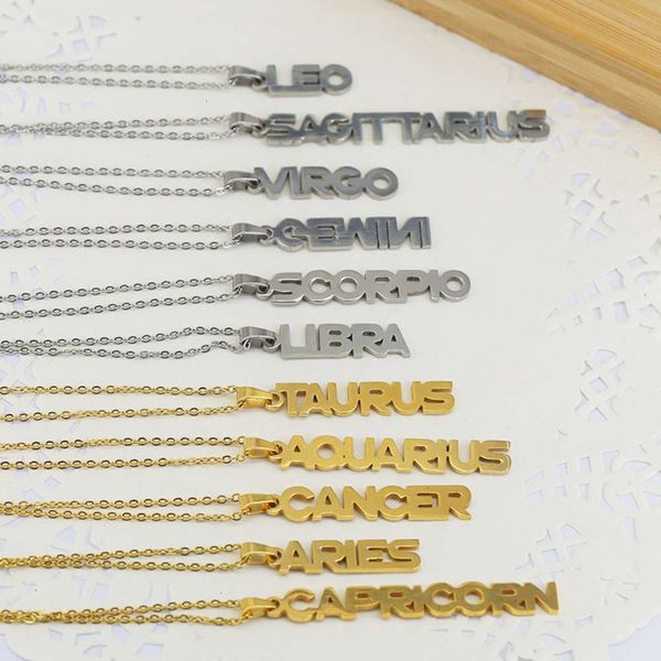 

popular necklace constellations necklace 12 english letter trend pendant stainless steel women's necklace, Silver
