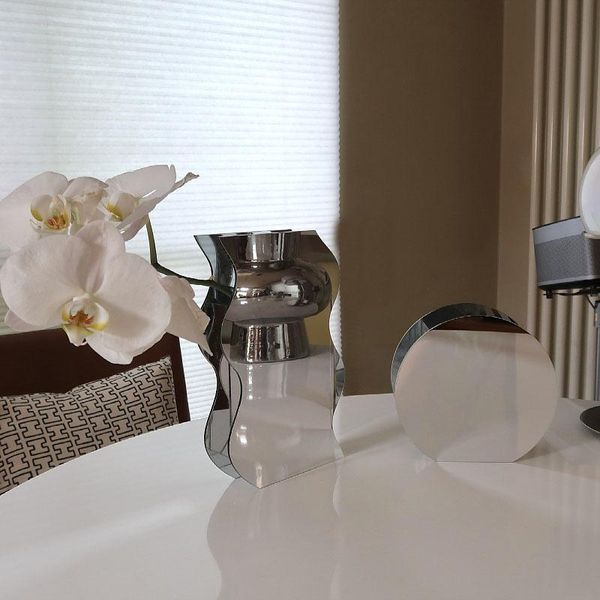 

acrylic mirror vase abstract wave shape floral ornaments home decoration