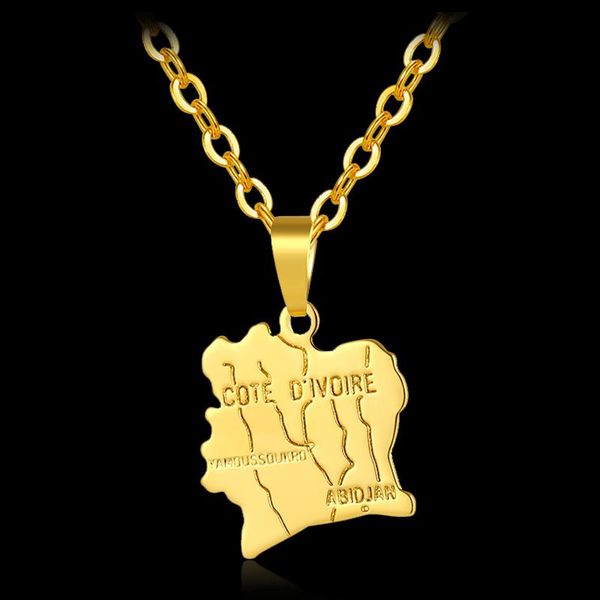 

pendant necklaces trendy africa cote d'ivoire map necklace gold color abidjan of yamoussoukro men/women copper material jewelry, Silver