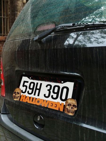

car sponge halloween personalized license plate frame metal exterior decoration accessories non-fading