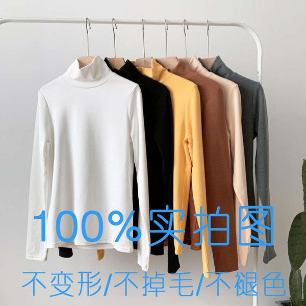 

counter version high-quality double-sided de half high collar plus cashmere thick bottomed shirt women's autumn and winter thermal, Black;brown