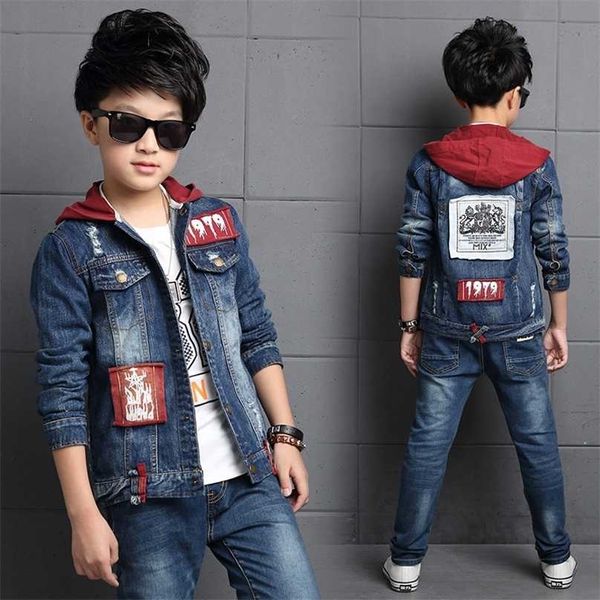 2 pezzi ragazzi giacca jeans denim abbigliamento set ragazzo capispalla blu 3 4 6 8 10 12 anni vestiti per bambini OKS195008 211025