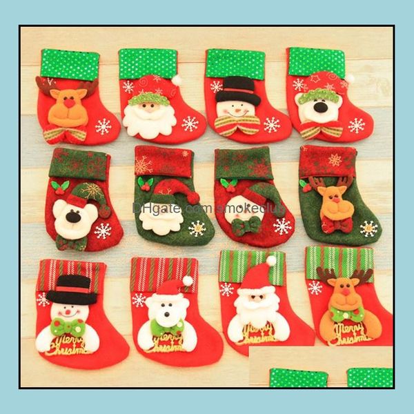 Festliche Partyzubehör HausgartenWeihnachtsstrümpfe Dekorationen Weihnachtsmann Geschenk Kinder Süßigkeitentüte Weihnachtsbaum Anhänger Socken Strumpf Xm