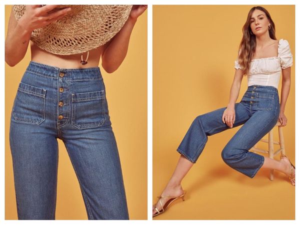 

women's jeans classic vintage cotton straight waist slim, Blue