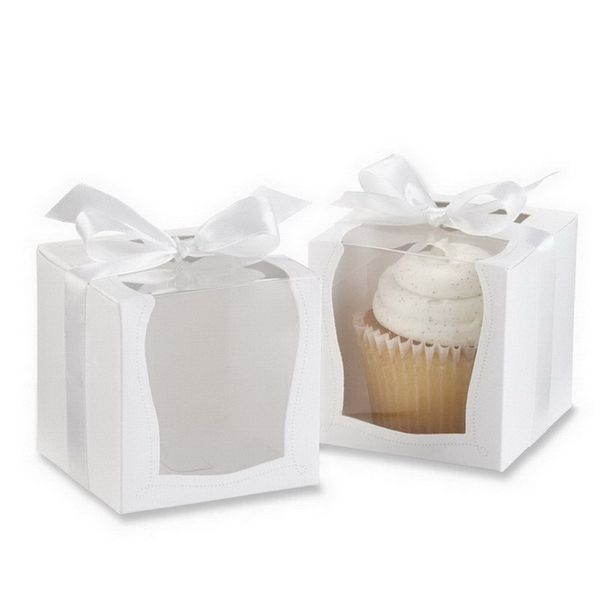Caixas de cupcake marrons brancas com janela festa de natal festa de aniversário casamento miúdo presente doces kraft papel muffin caixa