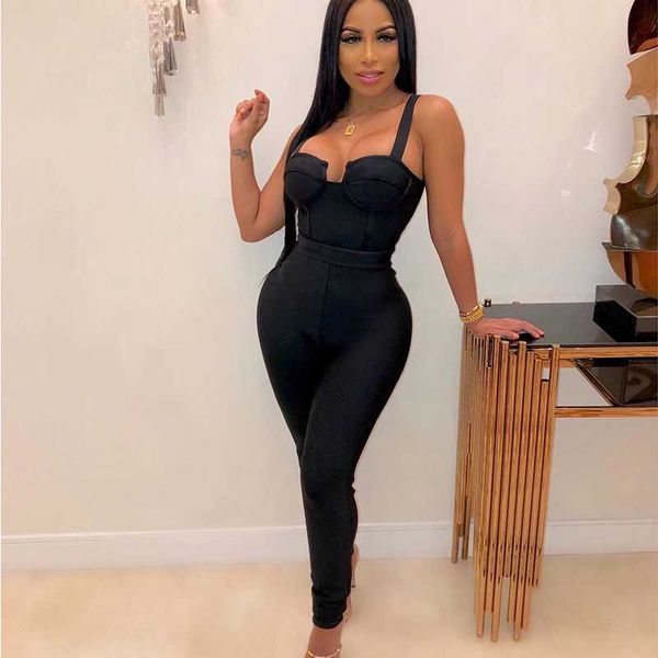 

stretch rompers womens clubwear bandage bodycon long pants black skinny party jumpsuit overalls, Black;white
