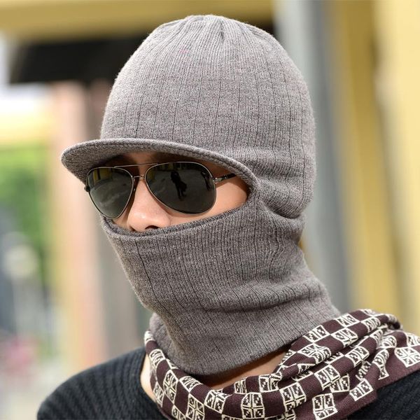 

cycling caps & masks winter knitted hat brim riding running ear cap mask bike ski road bicycle head windproof gorra ciclismo headwear ed50qm, Black