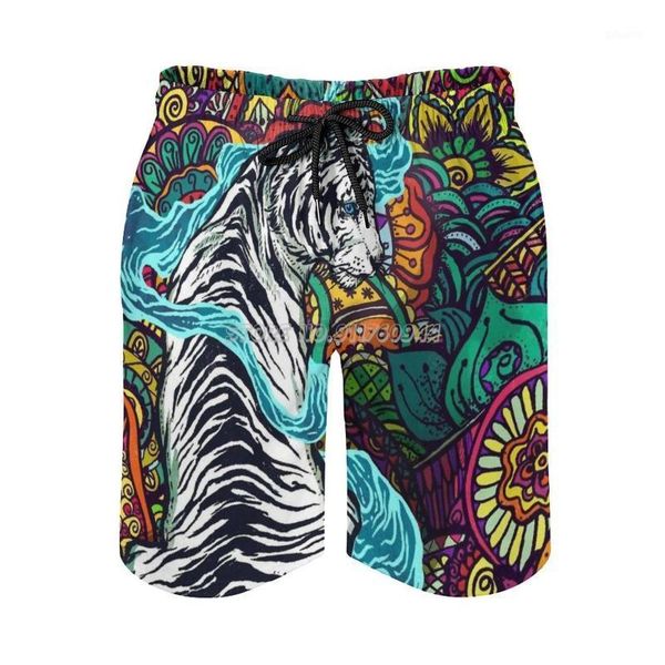 

men's shorts the white tiger sport running beach trunk pants with mesh lining trunks animals colors ind, White;black