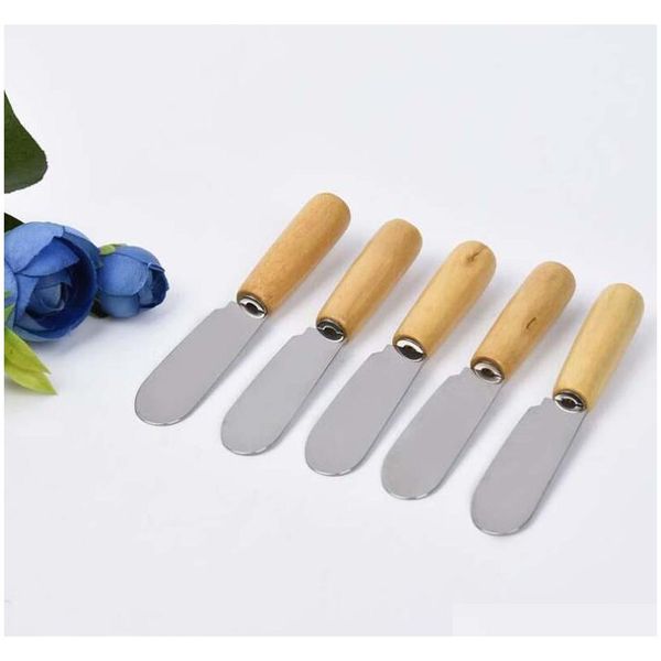 

100pcs butter scraper toast scraper kitchen tool stainless steel wooden handle butter knife cheese dessert jam spre jlltmh sport77777