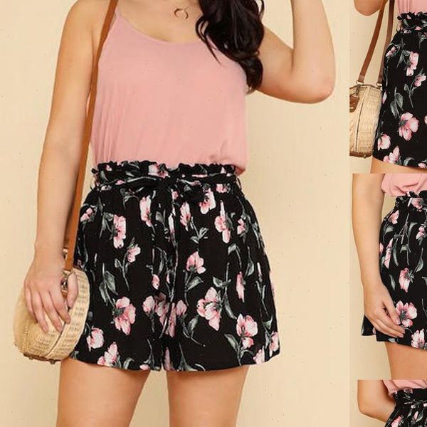 

shorts women casual plus size print high waist pleated stretch belt wide leg shorts spodenki pantalones cortos short feminino, White;black