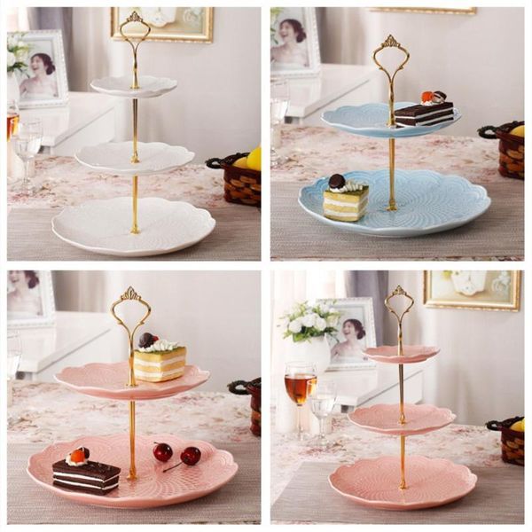 

other bakeware 3 tier cake plate stand handle crown fitting metal wedding party golden kitchen accessories decorating tools