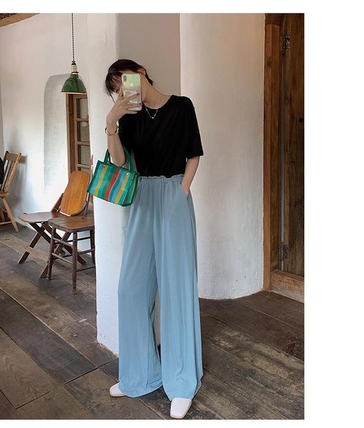 

running pants j4483-summer trendy one button skinny wide leg, Black;blue