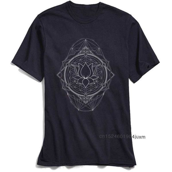 Lotus of Life Футболка Мужчины Священная Геометрия Футболка Подарок Tees Экипаж шеи Чистый хлопчатобумажный футбол с коротким рукавом Топы мода 210629