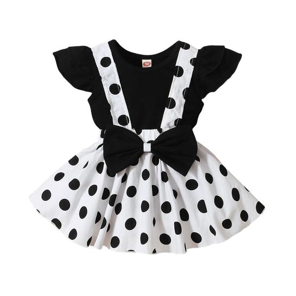 

clothing sets infant kids baby girls casual two-piece clothes set, solid color sleeves round collar and slip dress, black/ rosy 1-5, White