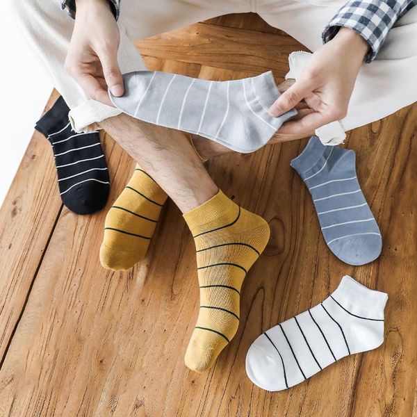 

men's socks middle tube summer light mouth stripe business student pure cotton sweat absorption, Black