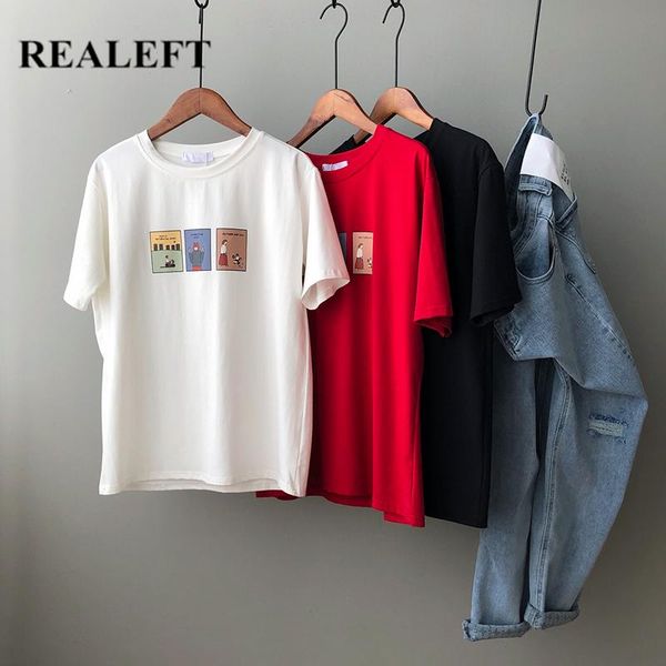 

women's t-shirt realeft 2021 summer classic abstract printing t-shirts bottoming o-neck short sleeve female casual loose shirts, White