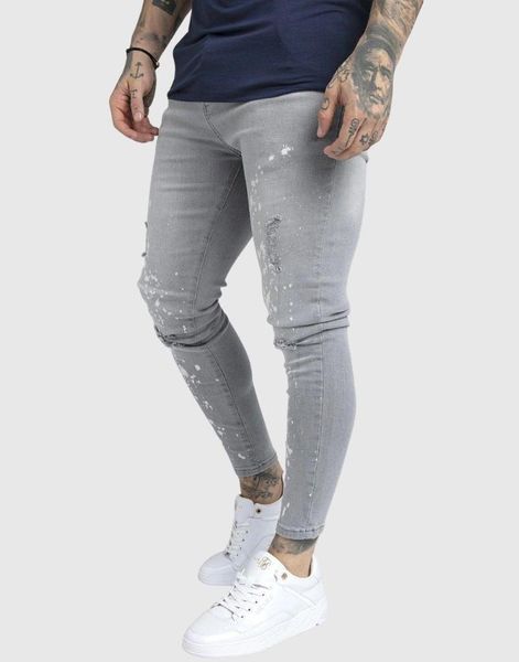 

men's jeans siksilk bleach splat ripped knee for men, Blue