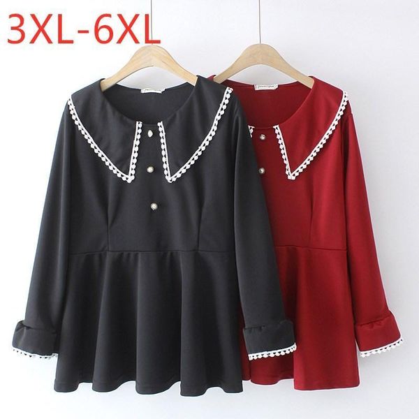 

plus size t-shirt 2021 ladies spring autumn for women large blouse long sleeve loose cute black pleated shirt 3xl 4xl 5xl 6xl