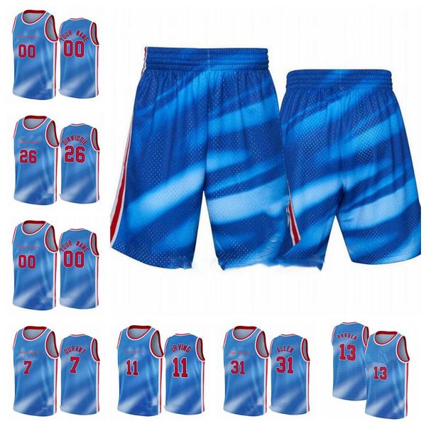 

men kyrie kevin 7 durant 11 irving 22 levert 31 allen 13 harden basketball suit jerseys 2020/21 city new edition shorts blue, Black;red
