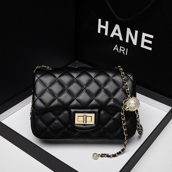 

xiaoxiangfeng golden bead chain bag 2021 chaoling lattice rhinestone square fat man messenger ball women's