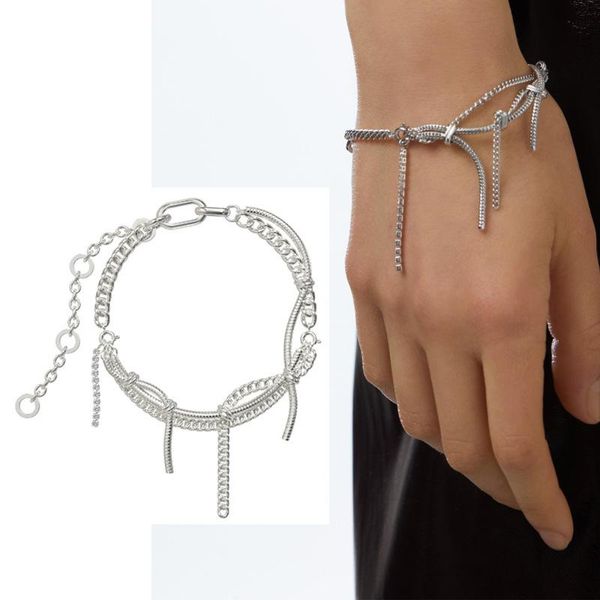 

charm bracelets brass chain knot irregular tassel exaggerated bracelet women ins tide design sense jewelry, Golden;silver