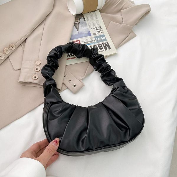 

evening bags fashion women pure color pleated pu leather shoulder underarm bag ladies vintage large capacity handle handbags 2021