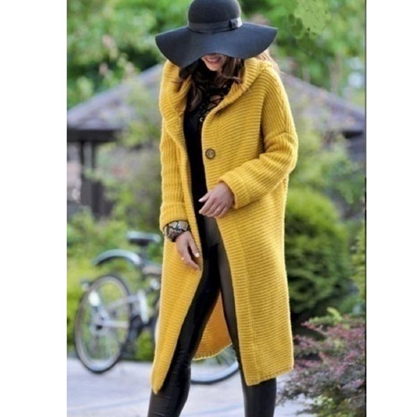 

2021 european and american autumn and winter women's long solid color long-sleeved plus size cardigan knitted sweater jacket, Black