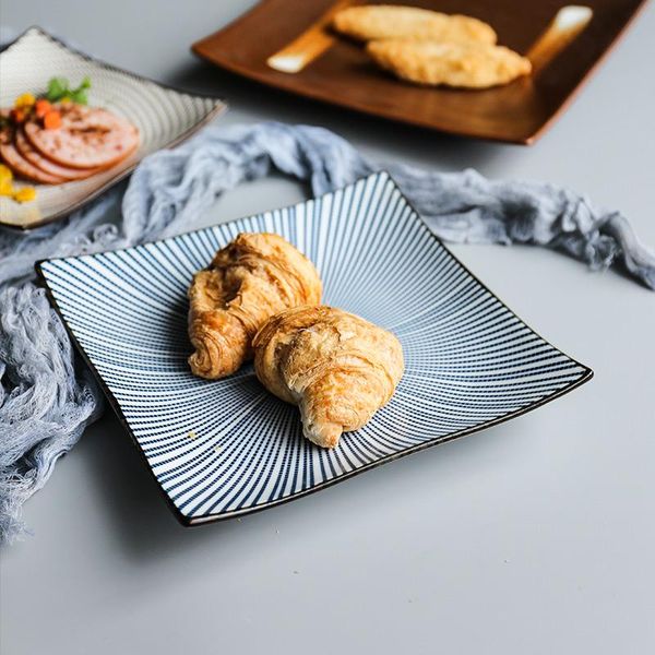 

dishes & plates 7.8 inch japanese style dinner plate line stripe retro square dinnerware rice afternoon tea dessert